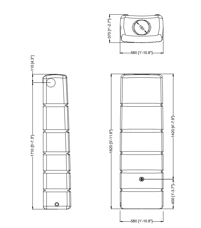 4Rain Kerti kiegészítők szürke / 330 Slim Stone Esővízgyűjtő 330L