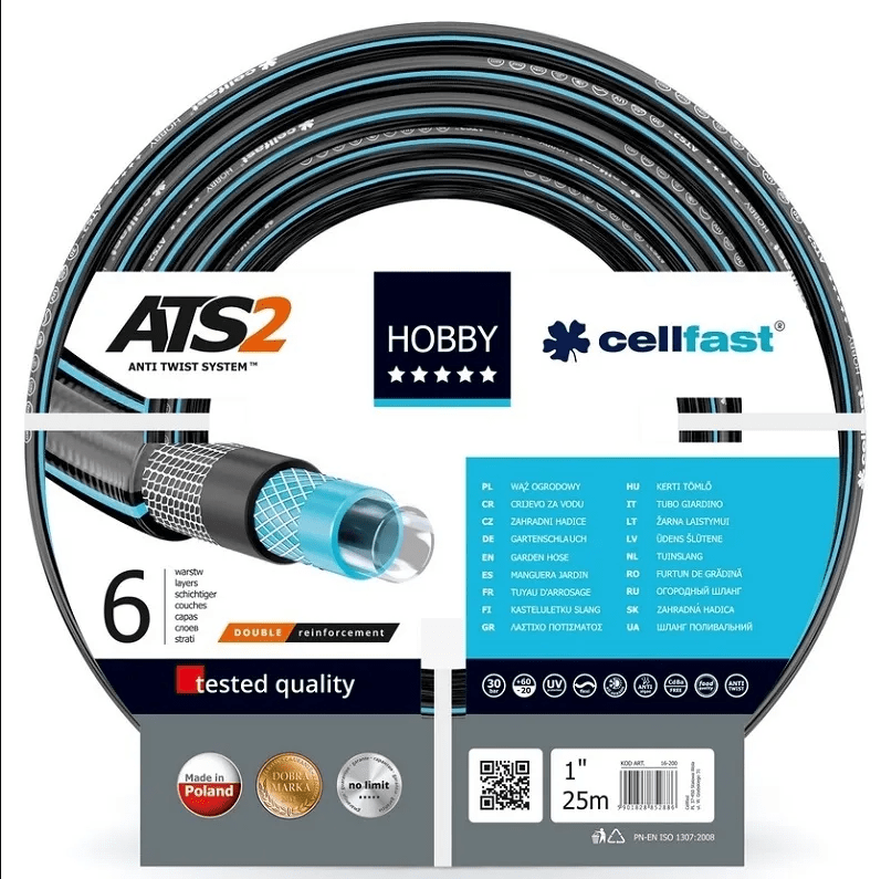 Cellfast Ápolás_és_gondozás fekete / 1" 25m Cellfast Tömlő Hobby 6 Rétegű 25-50m