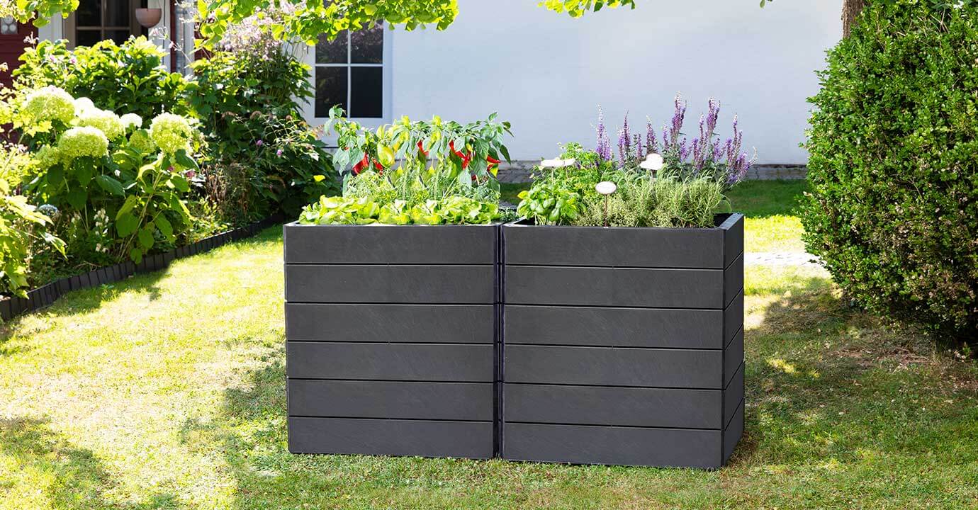 Garantia Növénytartók 80x80x25cm Ergo Quadro "L" magaságyás - Kőhatású