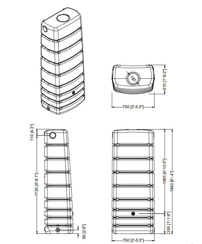 4Rain Kerti kiegészítők szürke / 500 Slim Stone Esővízgyűjtő 500L