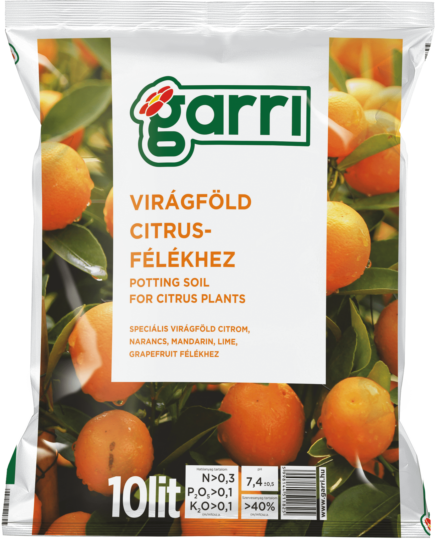 Terra-Tőzeg Ápolás_és_gondozás 144 x 10 l (Raklapos) Garri Virágföld Citrusfélékhez Raklapos