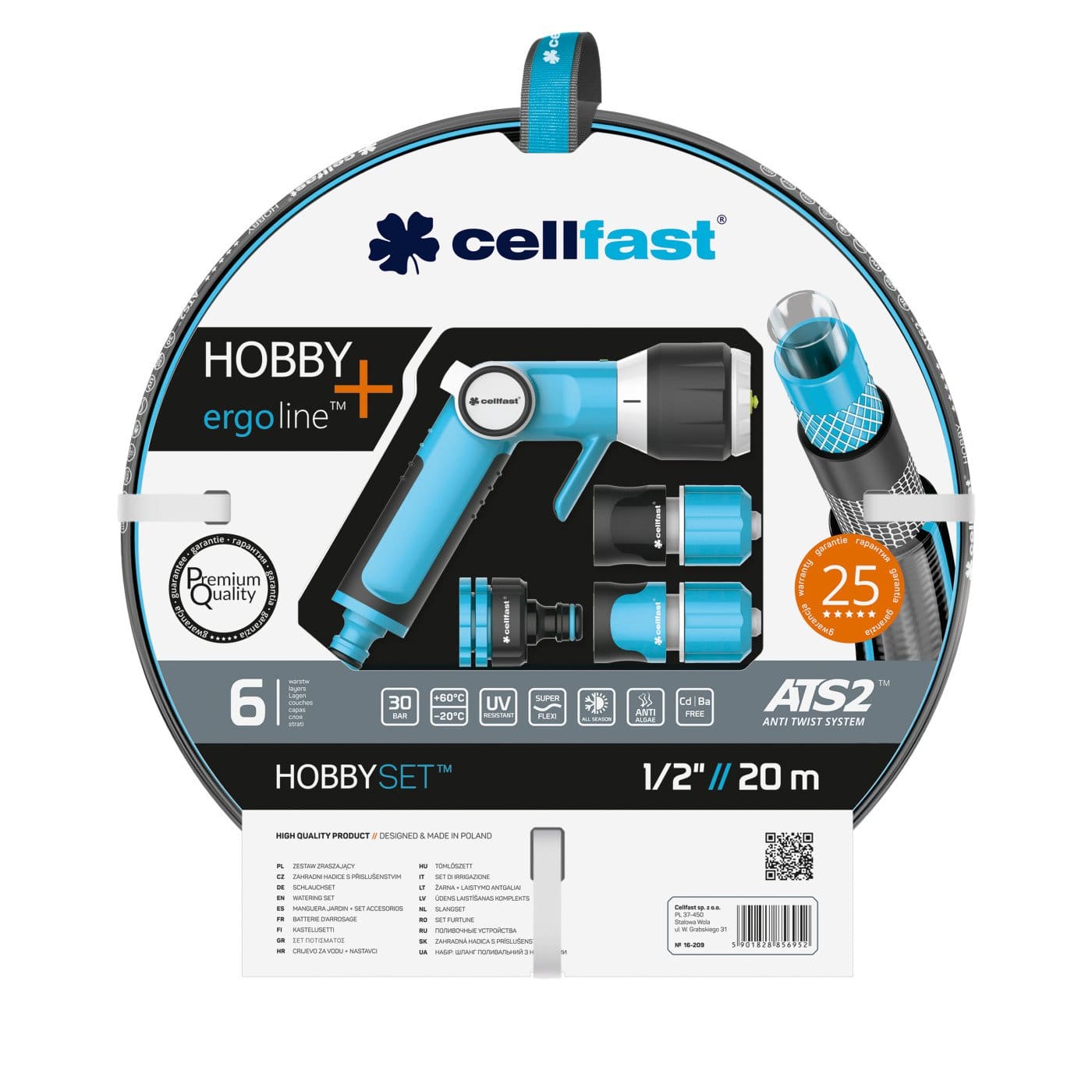 Cellfast Ápolás_és_gondozás fekete / 1/2" 20 m Cellfast Tömlő szett Hobby 6 Rétegű